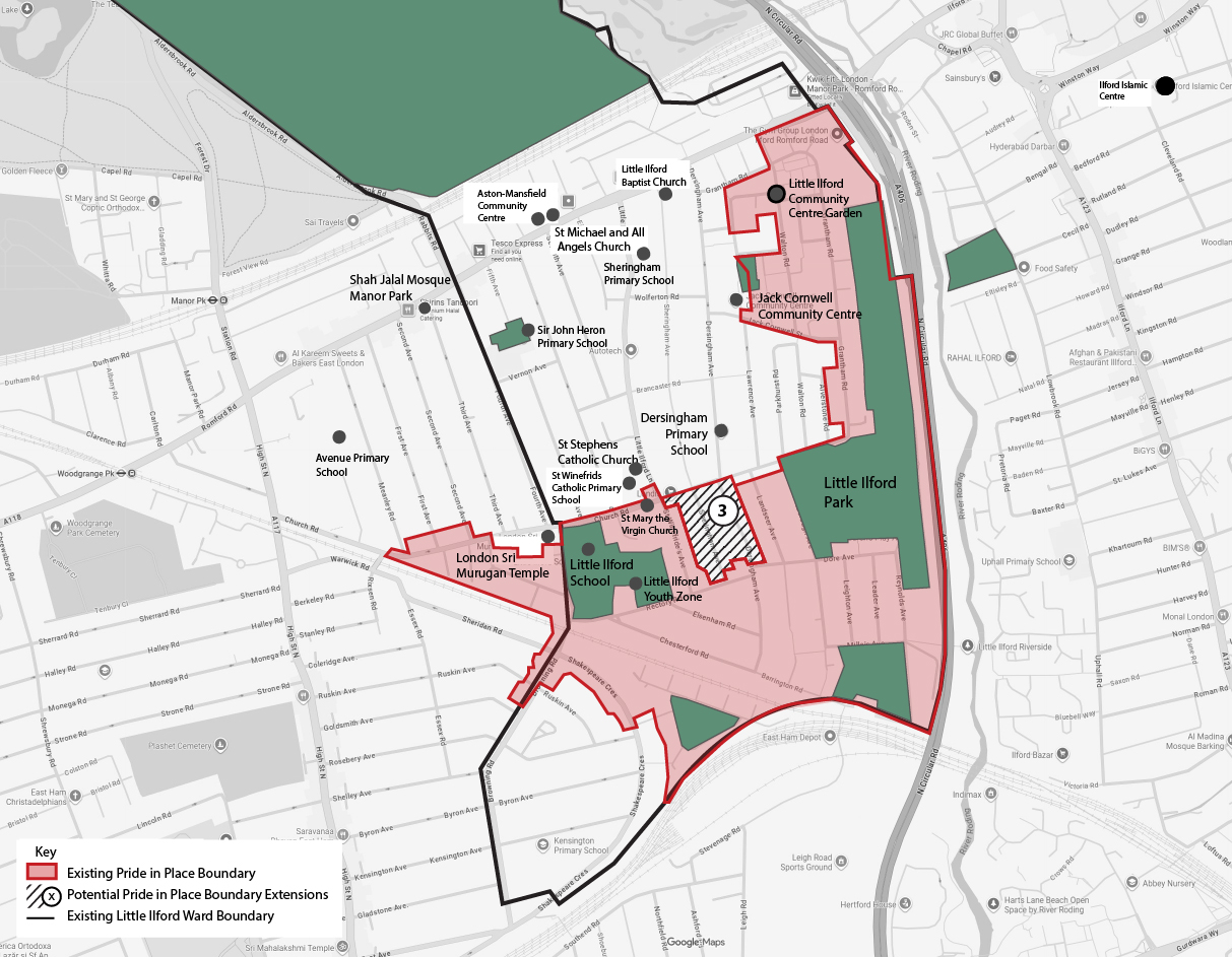 Area 3: Includes the parade of shops on Church Road and terraced homes and Primary School.