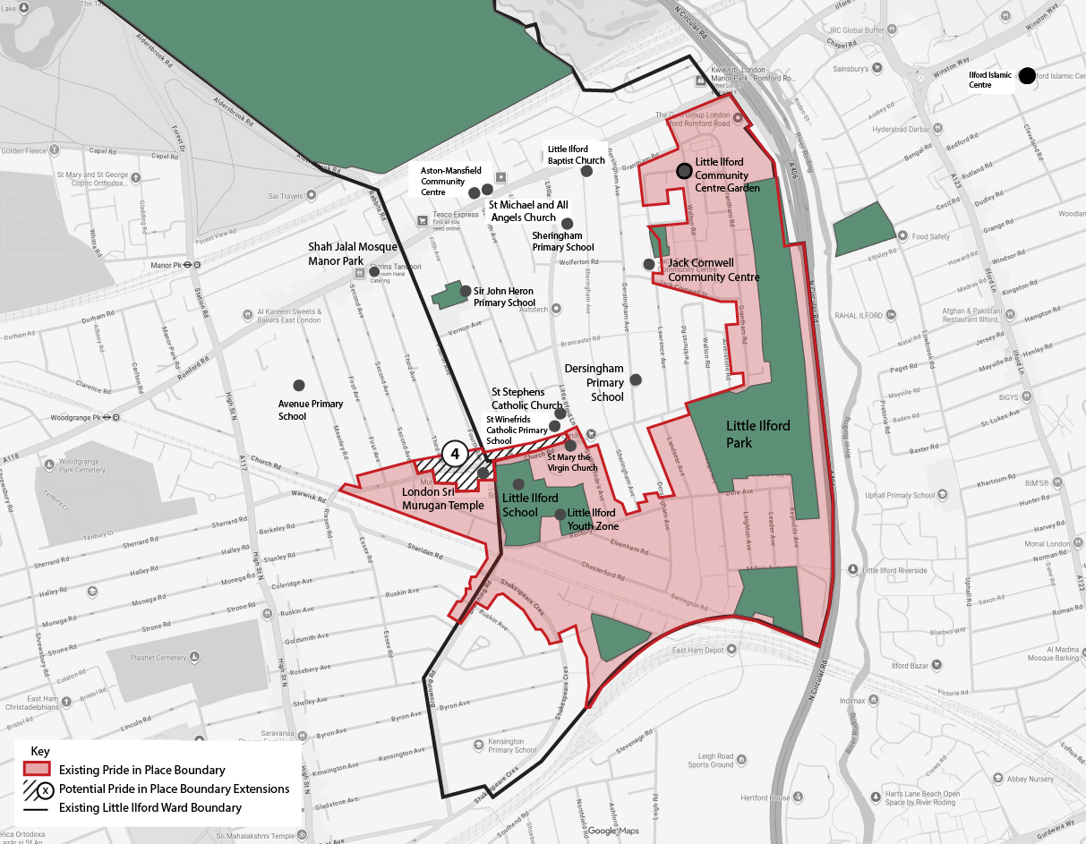 Area 4: Includes the London Sri Murugan Temple and the parade of shops