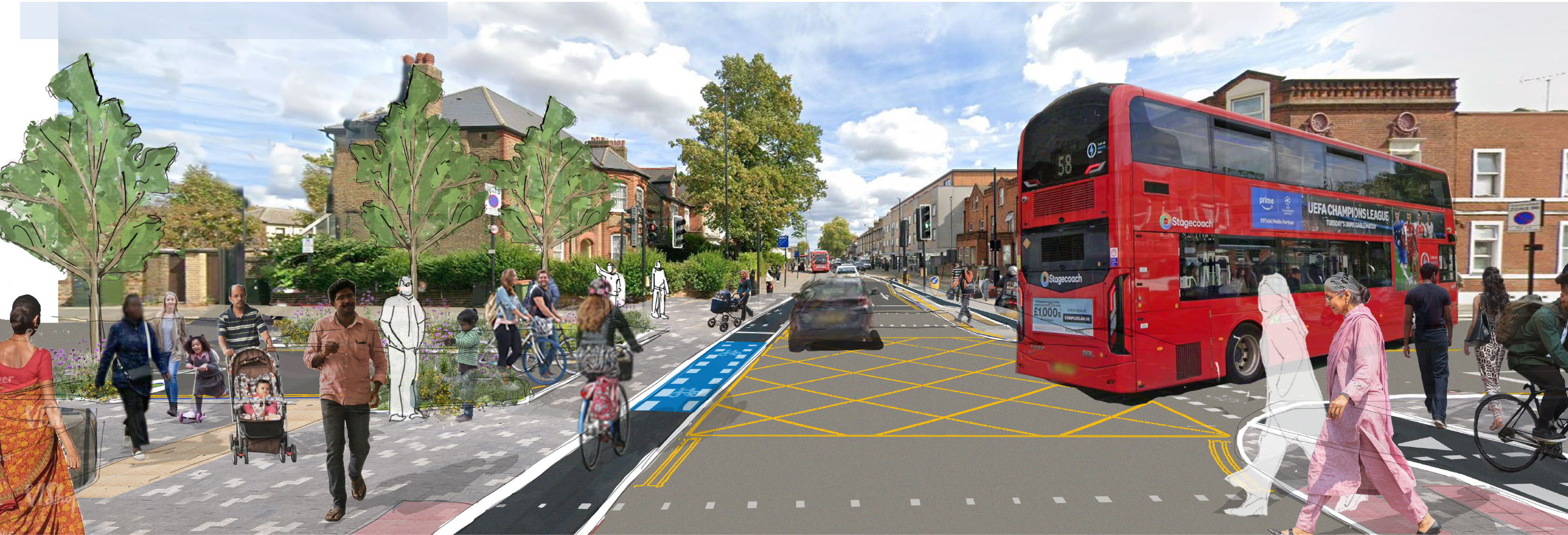 Visualisation of Romford Road at the junction of Green Street and Upton Lane