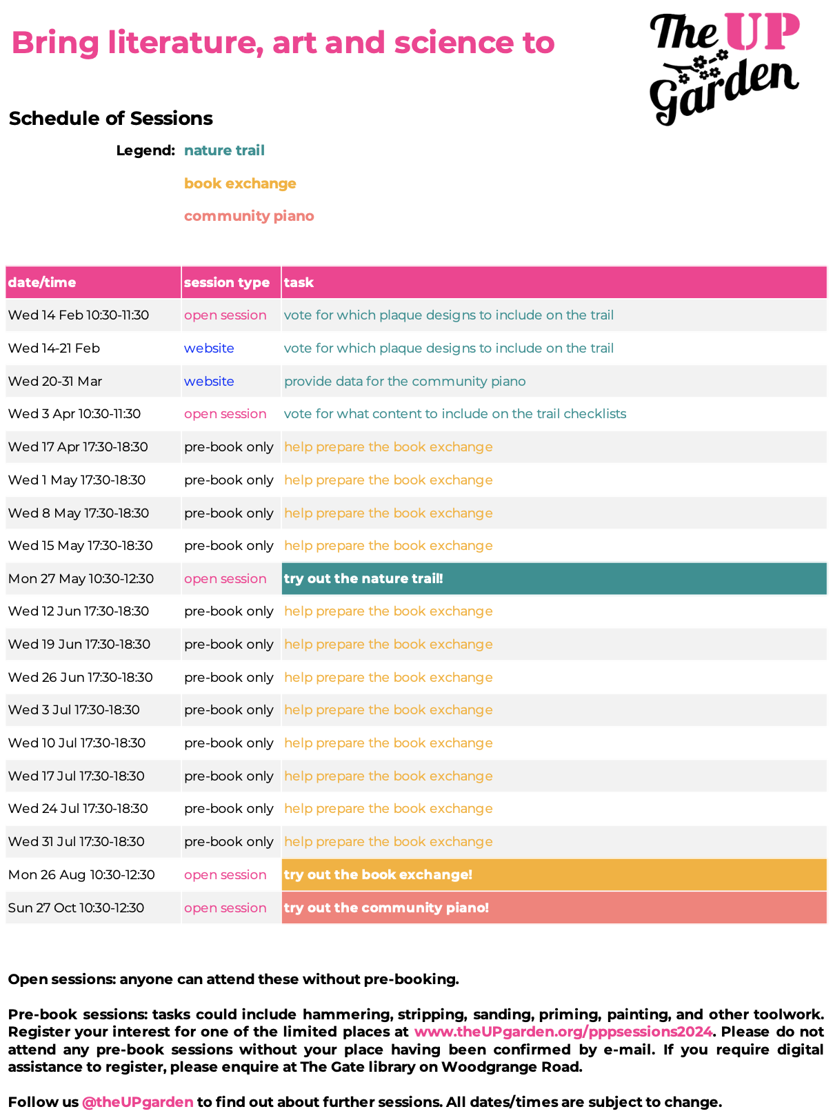 schedule of sessions