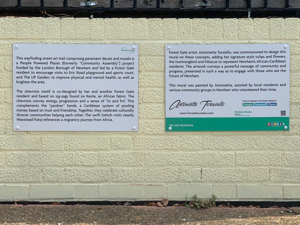 Playground wall mural - close-up of explanatory panels