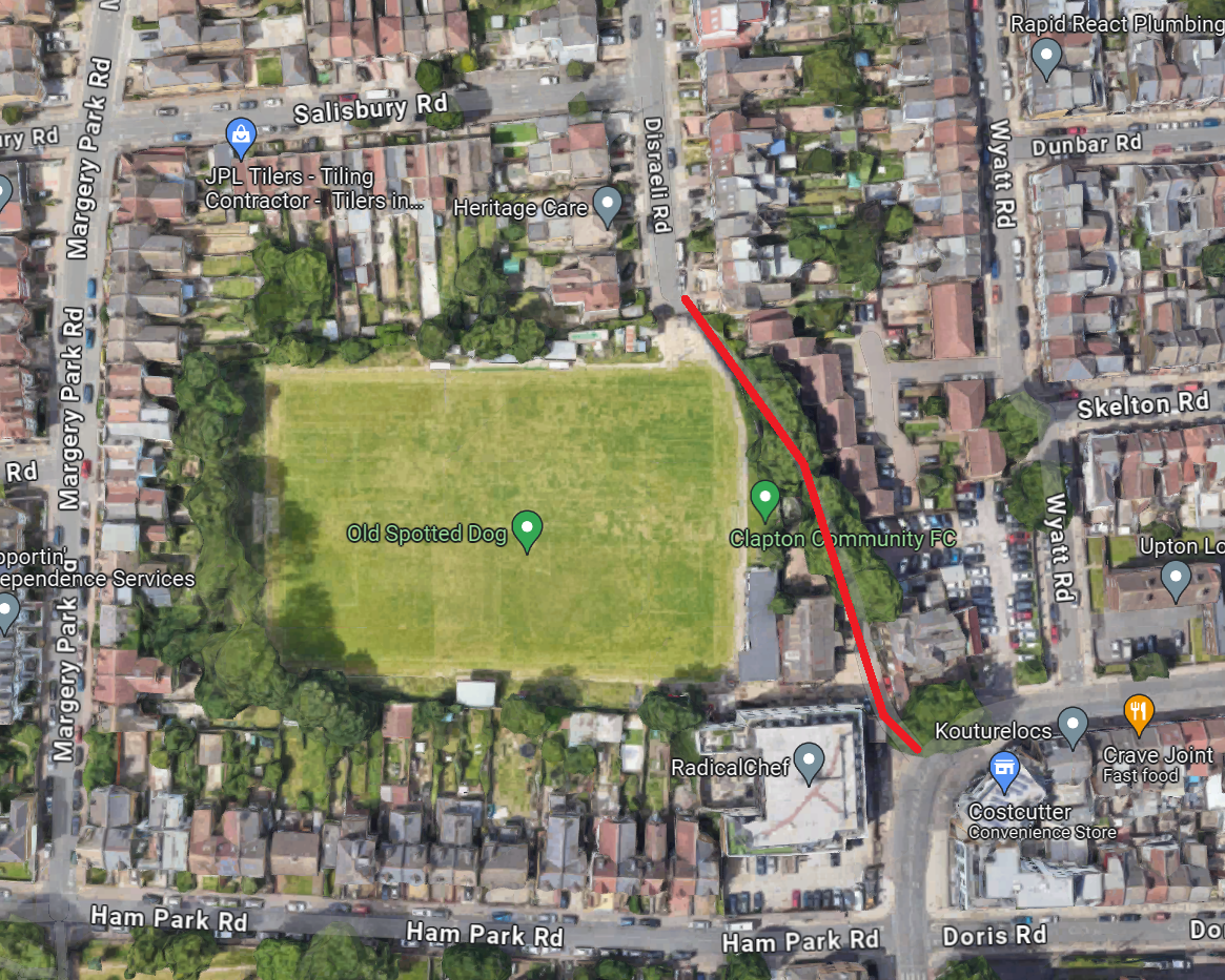 Disraeli Walk (shown in red)