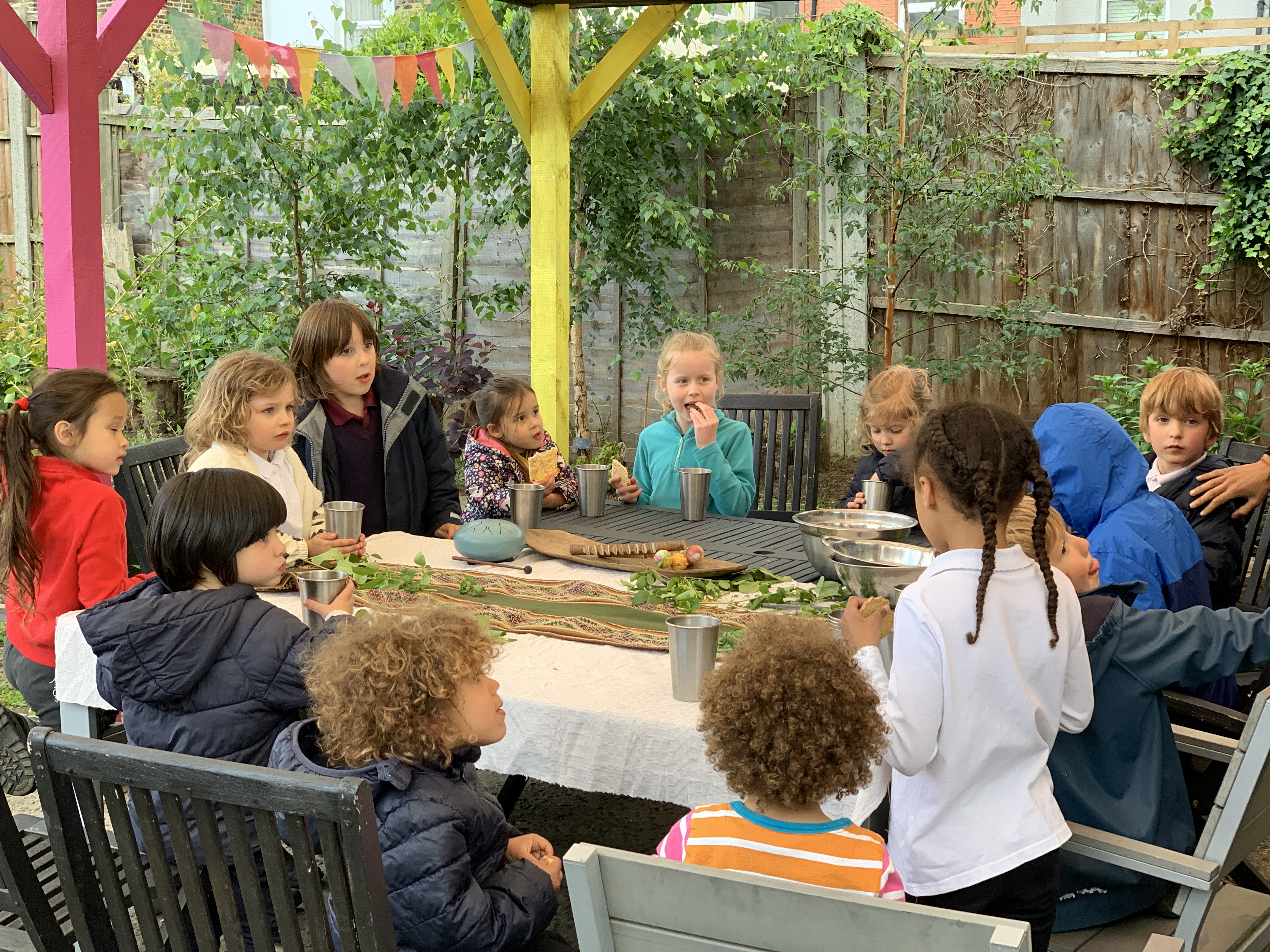 the children making herbal tea bags
