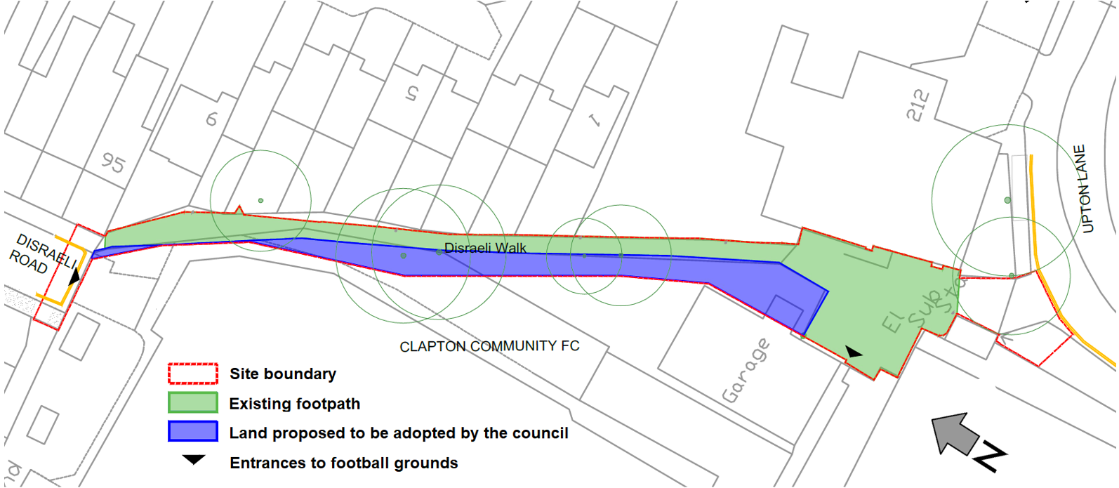 Disraeli Walk - entering from Disraeli Road and walking south to Upton Lane