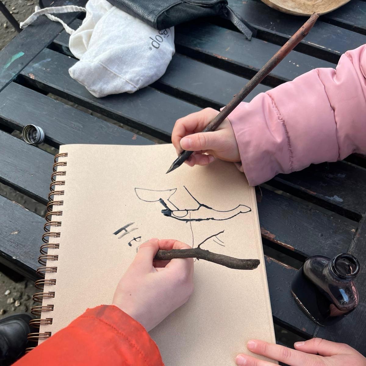 we whittled twig pens and made oak gall ink